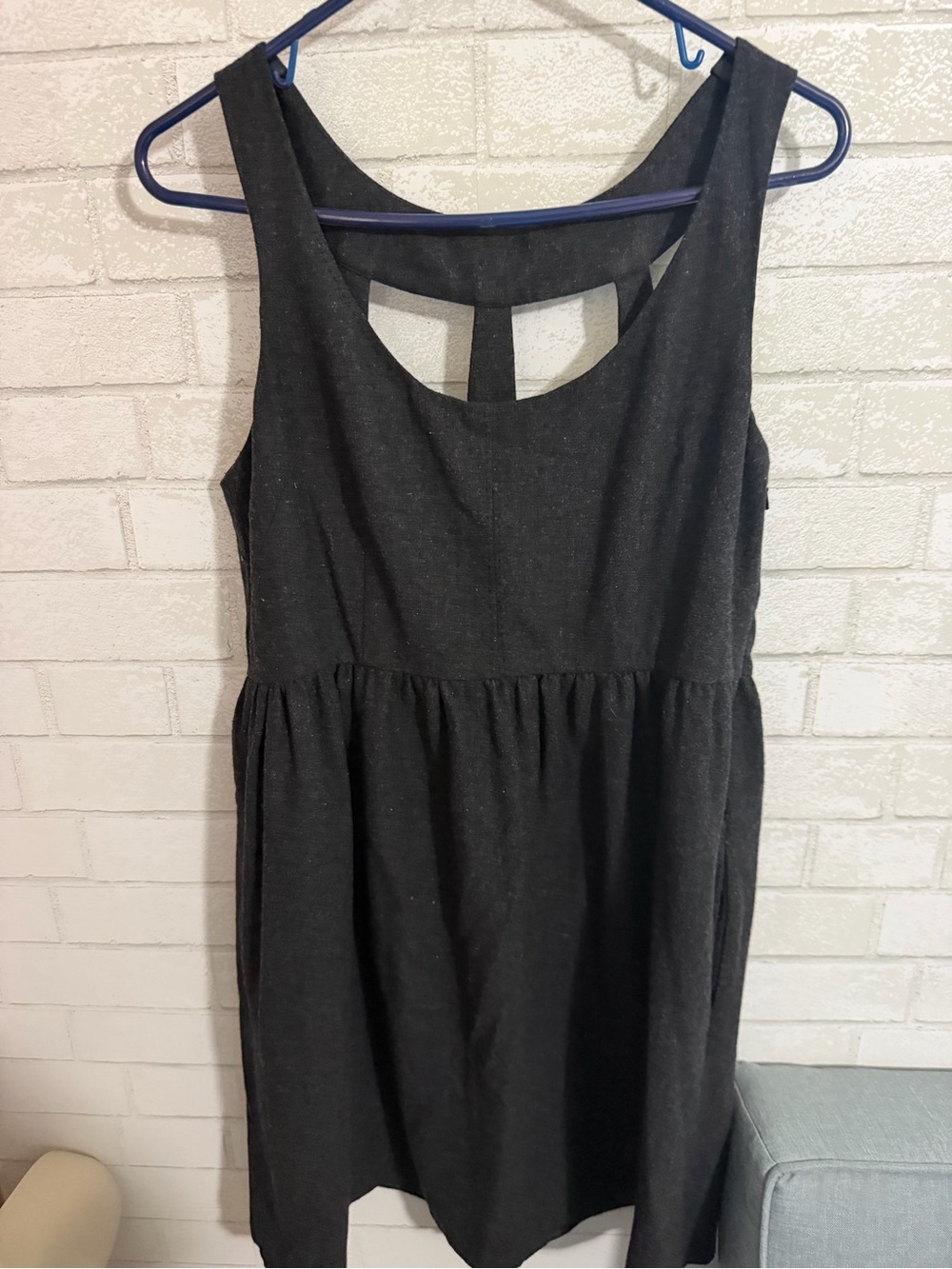 Urban Outfitters Open Back A-Line Charcoal wool lined mini dress size L #1987